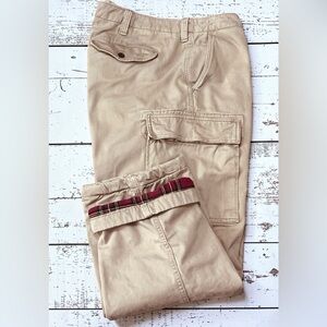 Eddie Bauer Flannel Lined Cargo Pants 40 x 30 Khaki Field Grunge Workwear